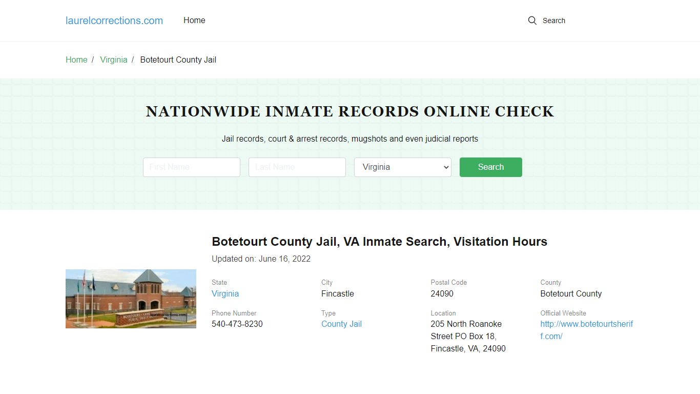 Botetourt County Jail, VA Inmate Search, Visitation Hours - Laurel County